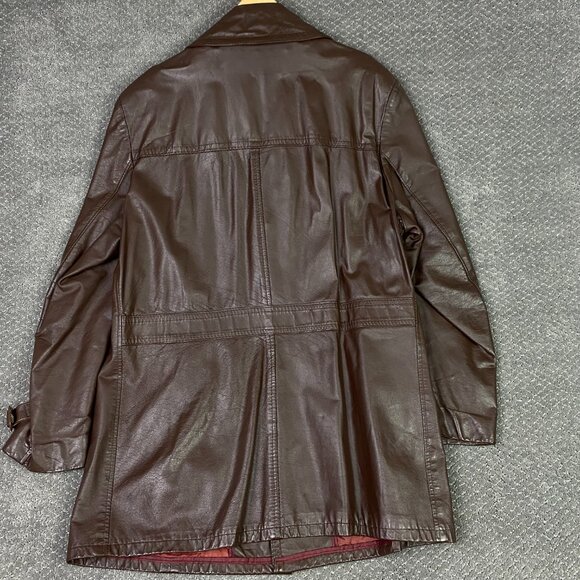 Vintage 70s Sears Leather Jacket Men's 44 Brown Fight Club Overcoat Top Coat - Picture 4 of 14